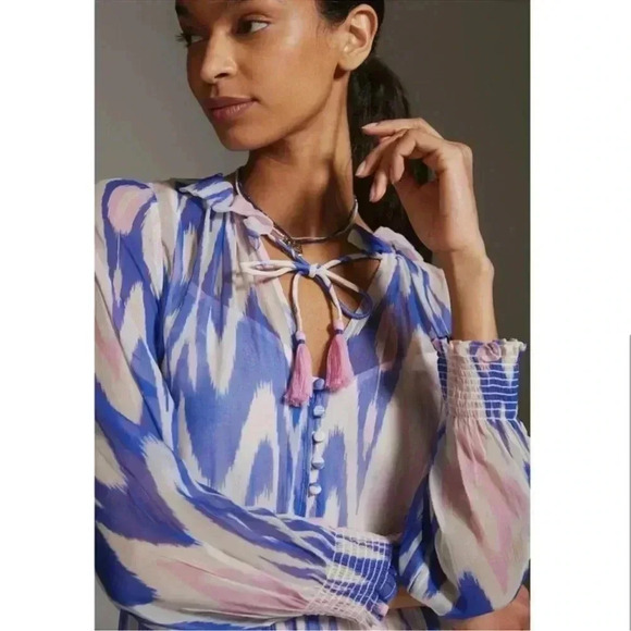 Anthropologie Marais Chiffon Maxi Dress Ruffled Tiers Sheer Tassel Beach Small - Picture 4 of 13